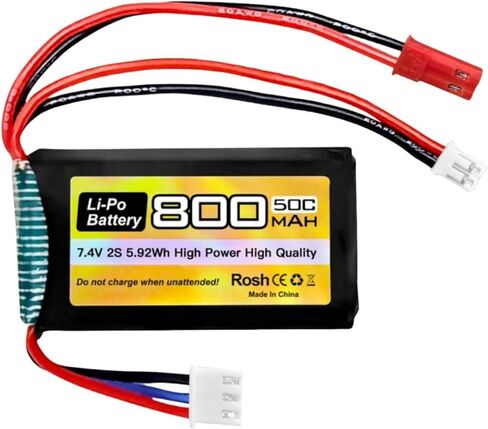 2PCS 7.4V LiPo 2S 50C JST and PH2.0 Plug 800mAh Battery for SCX24 RC Car Compatible with Most 1/10, 1/16, 1/18, 1/24 Scale RC car, Truck and RC Drone Batteries in Saudi Arabia