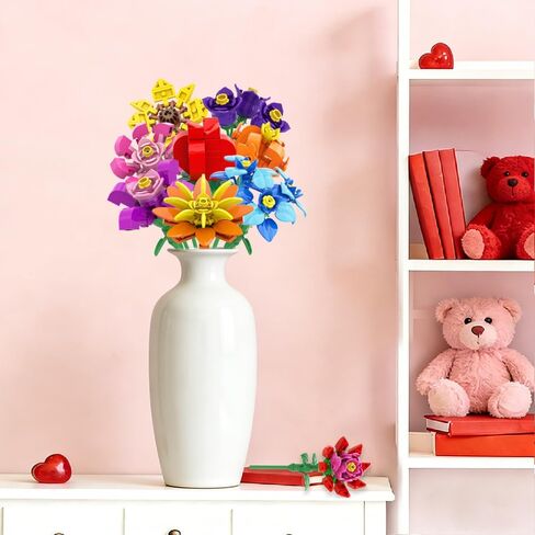 JOICEE 24 Pack Valentines Day Gifts Cards for Kids, Flower Building Blocks with Valentine Greeting Cards Bouquet Building Blocks Toys for Boys Girls Gifts School Exchange Prize Party Favors in Kuwait