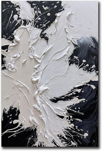 Boiee Art,24x36Inch 100% Hand Painted Minimalist Artwork Abstract Black White Oil Paintings Modern Wall Art in Saudi Arabia