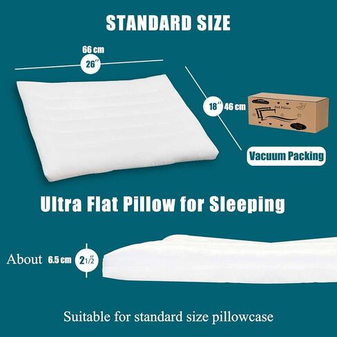 Ultra Flat Thin Pillows for Sleeping Standard Size, 2-1/2" High Slim Bed Pillow for Back Stomach Sleepers Down Alternative Filling Hypoallergenic White 18x26 in in Saudi Arabia