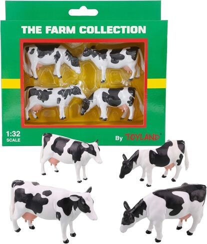 Toyland® Pack of 4-1:32 Scale Friesian Cattle Cows - The Farm Collection - Collectable Farmyard Animals in Saudi Arabia