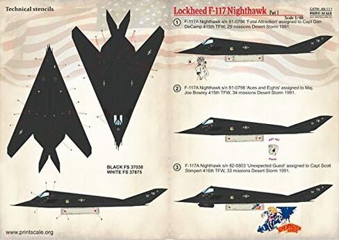 Decal for Airplane Lockheed F-117 Nighthawk Part-1 1/48 PRINT SCALE 48-111 in Saudi Arabia