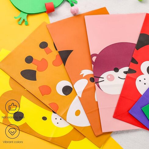 JOHOUSE 24 Pack Animal Party Favor Bags with Stickers, 4.7"x 3.1"x 8.7" Paper Goodie Treat Bags for Kids Birthdays, Bulk Gift Packaging Supplies, Candy Snack Party Decorations in Saudi Arabia