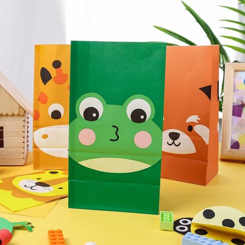 JOHOUSE 24 Pack Animal Party Favor Bags with Stickers, 4.7"x 3.1"x 8.7" Paper Goodie Treat Bags for Kids Birthdays, Bulk Gift Packaging Supplies, Candy Snack Party Decorations in Saudi Arabia