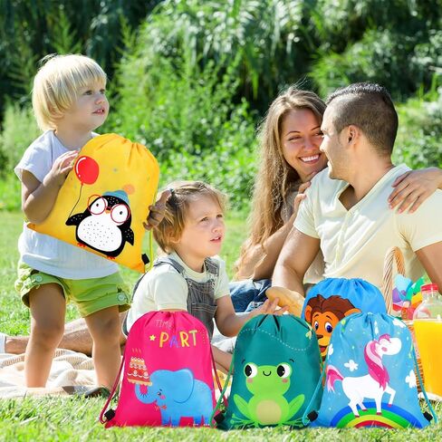 Shappy 24 Pack Drawstring Party Favors Bags Cartoon Animal Candy Goodie for Boys Birthday Kids Gift Return Girls Supplies in Saudi Arabia