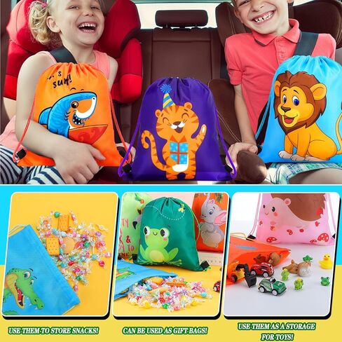 Shappy 24 Pack Drawstring Party Favors Bags Cartoon Animal Candy Goodie for Boys Birthday Kids Gift Return Girls Supplies in Saudi Arabia
