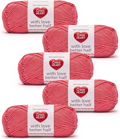 Red Heart with Love Better Half Hibiscus Yarn - 5 Pack of 100g/3.5oz - 50% Acrylic 50% Cotton - #4 Worsted (Medium) - 174 Yards - Knitting/Crochet in Kuwait