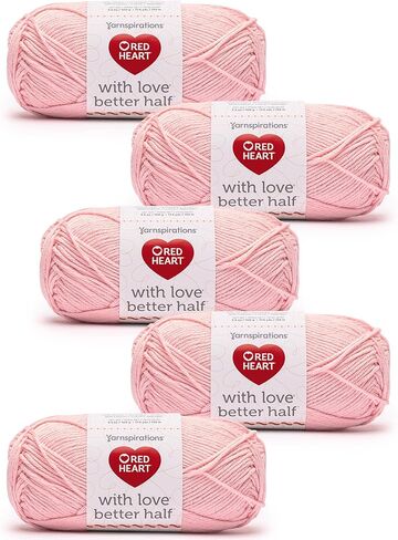 Red Heart with Love Better Half Hibiscus Yarn - 5 Pack of 100g/3.5oz - 50% Acrylic 50% Cotton - #4 Worsted (Medium) - 174 Yards - Knitting/Crochet in Kuwait