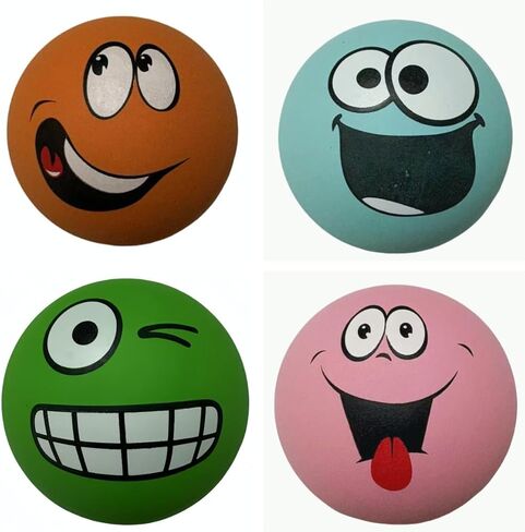 4 Pack Squeaky Balls for Dogs, 2.4 Inch Eco-Friendly Rubber Dog Squeaky Toy,Interesting Expression patternsToys for Dogs (Orange, Green, Pink, Light Blue) in Kuwait