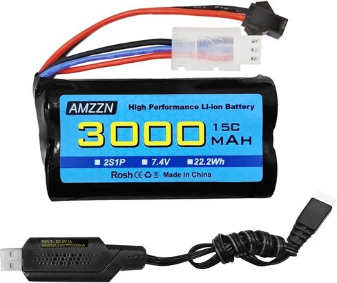 7.4V 3000mAh 15C 2S SM-2P Plug Li-ion Battery with USB Charging Cable for RC Ship, Car, Truck, Boat, Drone in Saudi Arabia