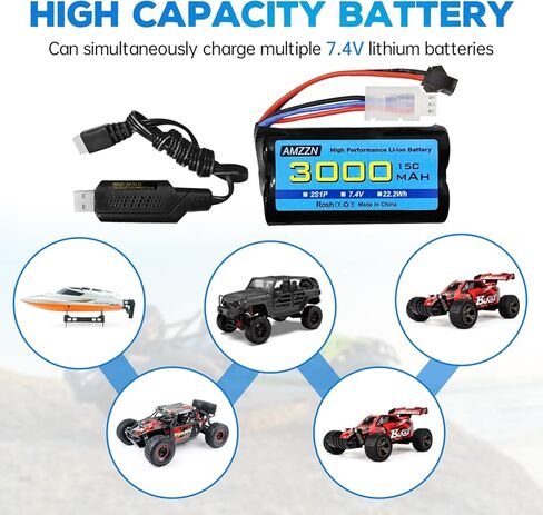 7.4V 3000mAh 15C 2S SM-2P Plug Li-ion Battery with USB Charging Cable for RC Ship, Car, Truck, Boat, Drone in Saudi Arabia