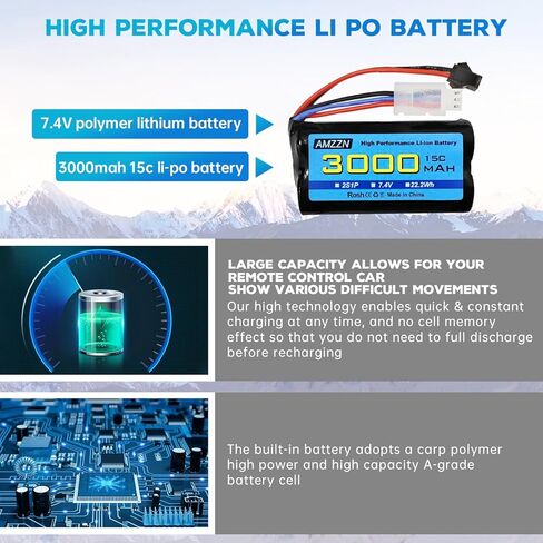 7.4V 3000mAh 15C 2S SM-2P Plug Li-ion Battery with USB Charging Cable for RC Ship, Car, Truck, Boat, Drone in Saudi Arabia
