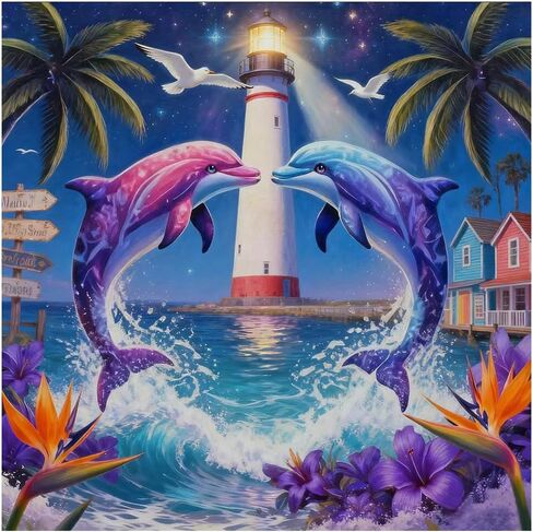 hill froeistung Colorful Dolphins Diamond Painting Kits for Adults,Seagulls Diamond Art for Beginners, 5D DIY Full Drill Round Gem Art Craft Home Wall Decor Gift 12x12 inch in Saudi Arabia