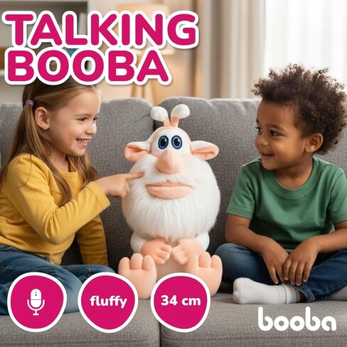 Booba Talking Plush Toy – 13.5" | Officially Licensed Interactive Plush | Soft & Cuddly Stuffed Animal | Repeats What You Say for Kids Fans in Saudi Arabia