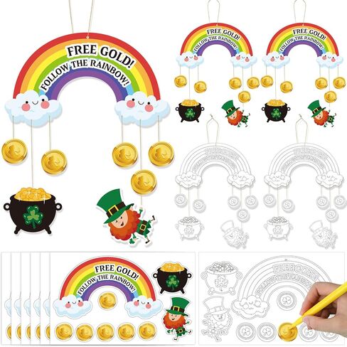 Eaasty 30 Set St. Patrick's Day Rainbow Craft Kit DIY Shamrock Coin Paper Craft Irish Leprechaun Clover Hanging Ornaments Saint Patty's Day Party Decor for Spring School Home Activity Art Project in Saudi Arabia
