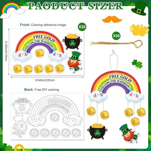 Eaasty 30 Set St. Patrick's Day Rainbow Craft Kit DIY Shamrock Coin Paper Craft Irish Leprechaun Clover Hanging Ornaments Saint Patty's Day Party Decor for Spring School Home Activity Art Project in Saudi Arabia