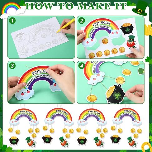Eaasty 30 Set St. Patrick's Day Rainbow Craft Kit DIY Shamrock Coin Paper Craft Irish Leprechaun Clover Hanging Ornaments Saint Patty's Day Party Decor for Spring School Home Activity Art Project in Saudi Arabia