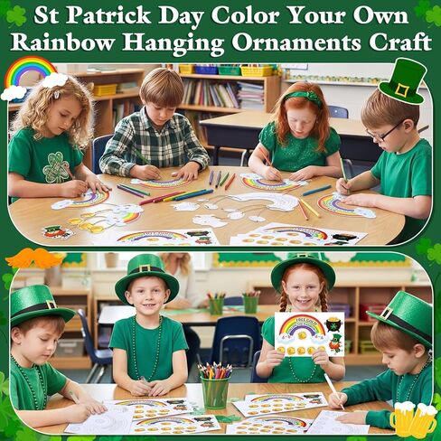Eaasty 30 Set St. Patrick's Day Rainbow Craft Kit DIY Shamrock Coin Paper Craft Irish Leprechaun Clover Hanging Ornaments Saint Patty's Day Party Decor for Spring School Home Activity Art Project in Saudi Arabia