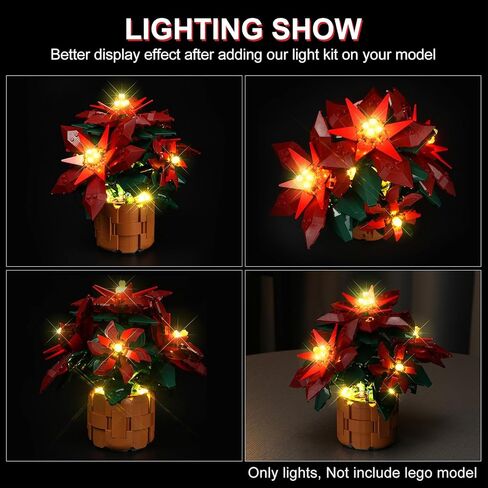 Light Kit for Lego 10370 Poinsettia Flower Décor Artificial Flowers, Innovative Led Lighting Kit Light Design Compatible with Lego 10370 Building Blocks Model - NOT Included The Model Set in Kuwait