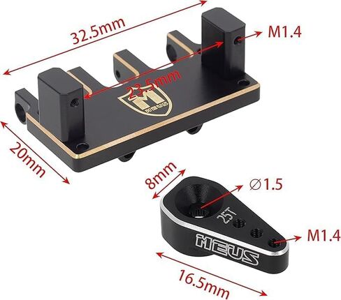 MEUS RACING Adjustable Brass Servo Mount + 25T Servo Arm for Axial SCX24 C10 JLU Bronco 1/24 RC Crawler Car Upgrade, for Stock AXLE in Saudi Arabia