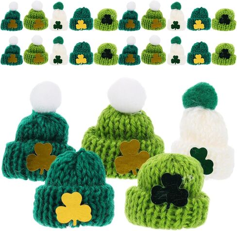 25pcs Knit Hats for Saint Patrick Day Crafts Vibrant Accessories for Dollhouse Decorations Phone Cases Party Unique Miniature Ornaments Shamrock Design in Saudi Arabia