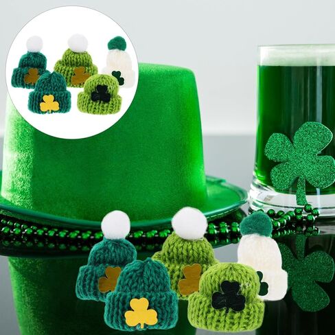 25pcs Knit Hats for Saint Patrick Day Crafts Vibrant Accessories for Dollhouse Decorations Phone Cases Party Unique Miniature Ornaments Shamrock Design in Saudi Arabia