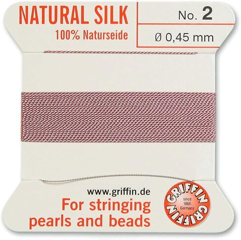 Griffin natural silk thread for stringing pearls and beads Size #2 Dark Pink in Saudi Arabia