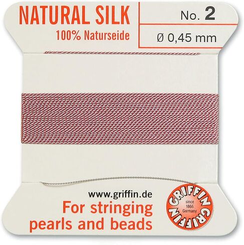 Griffin natural silk thread for stringing pearls and beads Size #2 Dark Pink in Saudi Arabia