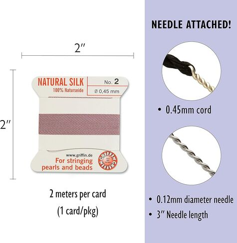 Griffin natural silk thread for stringing pearls and beads Size #2 Dark Pink in Saudi Arabia