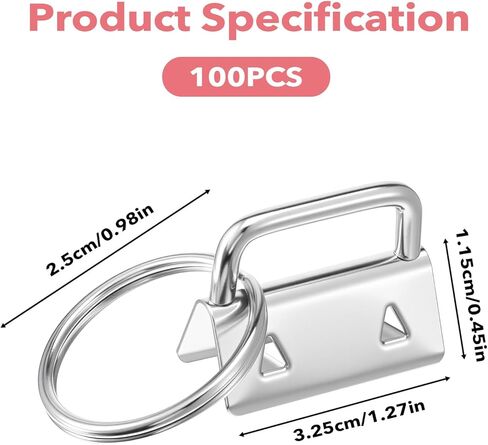 100 PCS Key Fob Hardware 1.25 Inch Keychain Hardware with Split Ring Silver Iron Wristlet Hardwares for DIY Keychain Wristlet Lanyard & Bag Accessories in Saudi Arabia