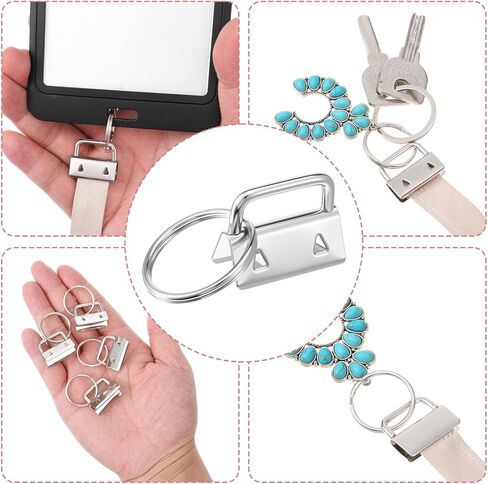 100 PCS Key Fob Hardware 1.25 Inch Keychain Hardware with Split Ring Silver Iron Wristlet Hardwares for DIY Keychain Wristlet Lanyard & Bag Accessories in Saudi Arabia
