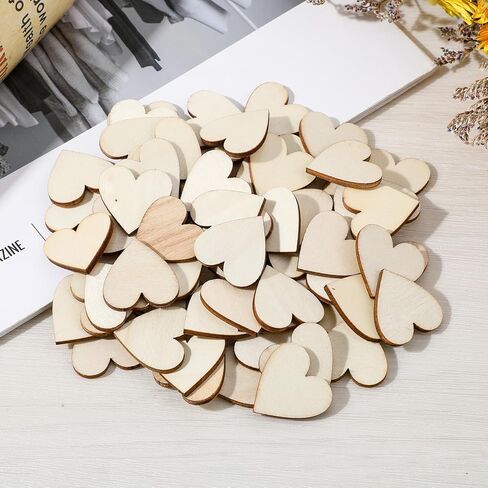 100PCS Wooden Hearts for Crafts 1 Inch Heart Shaped Unfinished Wood Cutouts for Crafts DIY Thanksgiving Christmas Ornaments Wedding Guest Book Decoration in Saudi Arabia