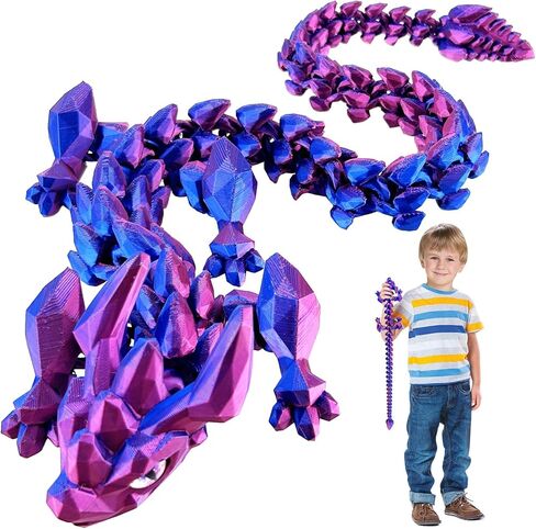 30in Large 3D Printed Glow in The Dark Articulated Dragons Toy with Eyes, Stress Relief 3D Printed Toys for Anxiety & ADHD,Unique Mystery Crystal Fidget Animal（Colorful Luminous Rainbow） in Kuwait