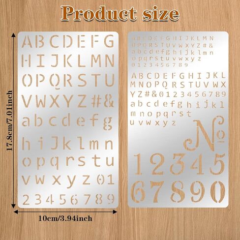 Metal Stencils for Wood Burning, 2 Pcs Stencils for Engraving Pen & Wood Burning, 4x7 Inch Reusable Alphabet Number Font Templates for Metal Leather Glass DIY Crafts in Kuwait