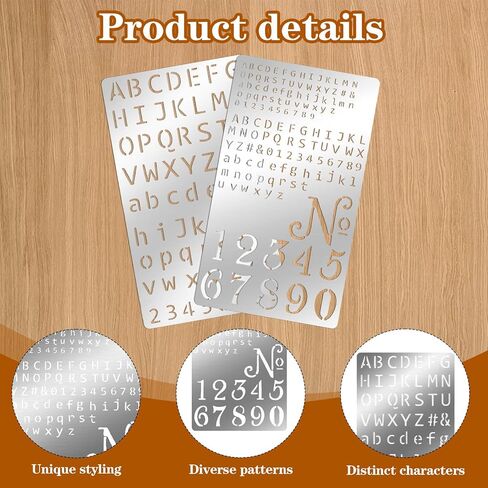 Metal Stencils for Wood Burning, 2 Pcs Stencils for Engraving Pen & Wood Burning, 4x7 Inch Reusable Alphabet Number Font Templates for Metal Leather Glass DIY Crafts in Kuwait