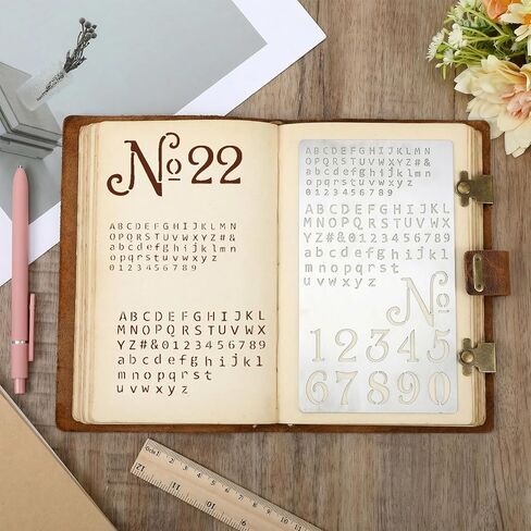 Metal Stencils for Wood Burning, 2 Pcs Stencils for Engraving Pen & Wood Burning, 4x7 Inch Reusable Alphabet Number Font Templates for Metal Leather Glass DIY Crafts in Kuwait