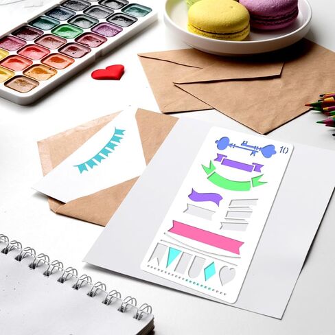 مجموعة استنسل للمجلة مكونة من 12 قطعة، استنسل مخطط، قوالب رسم مخططة لسكرابوكينغ، الرسم البياني، الرسم، لوازم المجلات in Saudi Arabia