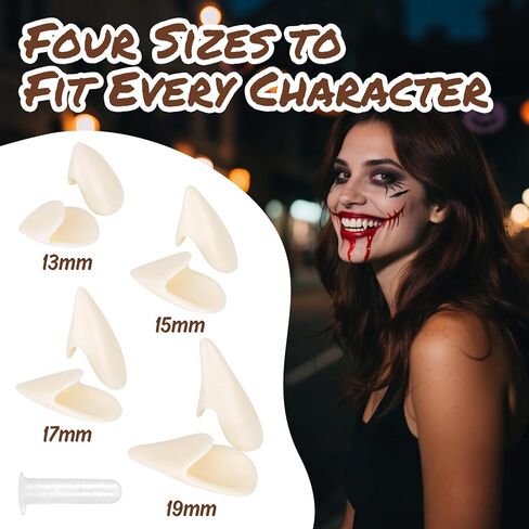 Vampire Fangs for Cosplay - 12 Pairs Fake Vampire Teeth Adult,4 Sizes Vampire Teeth Cosplay Fangs with 10 Tooth Pellets,False Teeth Ideal for Halloween Party Cosplay,Accessories Grift in Saudi Arabia