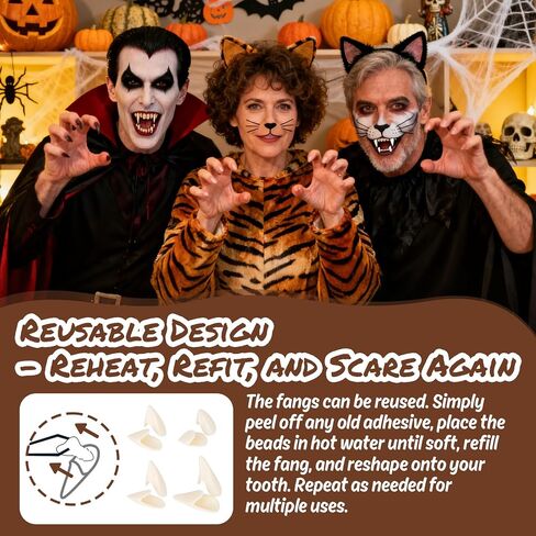 Vampire Fangs for Cosplay - 12 Pairs Fake Vampire Teeth Adult,4 Sizes Vampire Teeth Cosplay Fangs with 10 Tooth Pellets,False Teeth Ideal for Halloween Party Cosplay,Accessories Grift in Saudi Arabia