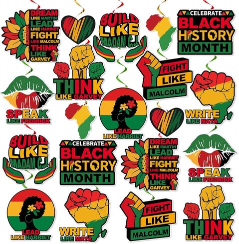 36Pcs Black History Month Decorations Hanging Swirls, NO-DIY Black History Month Decor Foil Ceiling Streams, African American BHM Festival Decor Black History Decorations Hanging Swirls in Saudi Arabia