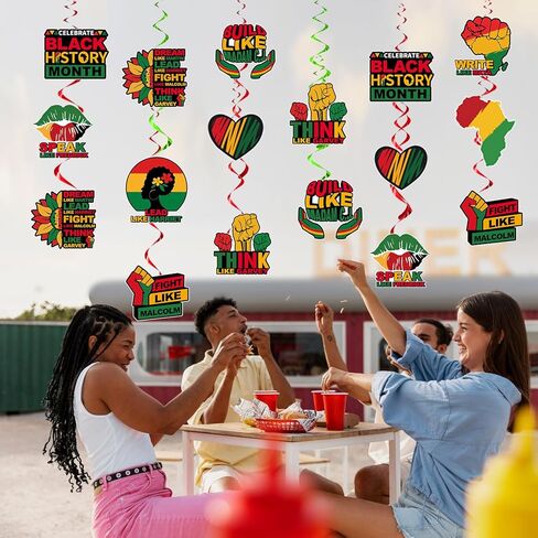 36Pcs Black History Month Decorations Hanging Swirls, NO-DIY Black History Month Decor Foil Ceiling Streams, African American BHM Festival Decor Black History Decorations Hanging Swirls in Saudi Arabia