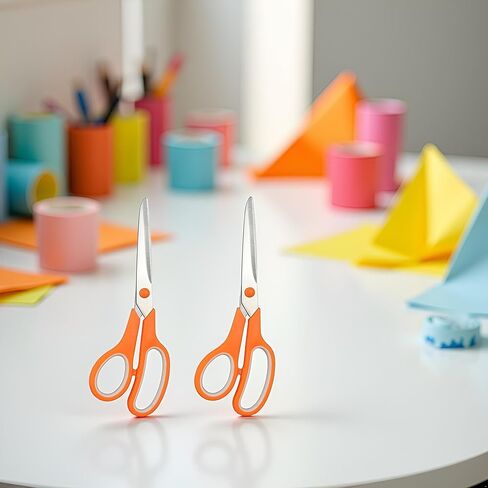 2 Pcs Orange 8" Student Scissors, Multifunctional Scissors, Professional Stainless Steel Comfort Grip, Handmade Projects Suitable for Students, Comfort Right/Left Handed Cutting and Measuring Devices in Saudi Arabia