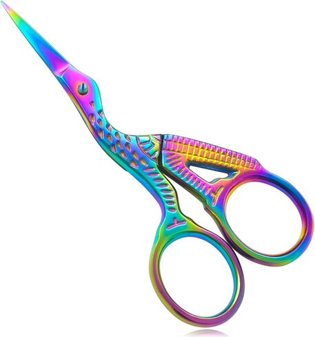 مقص قوس قزح اللقلق مقاس 3.6 بوصة، طرف حاد إضافي، مقص تطريز صغير لتصميم رافعة من الفولاذ المقاوم للصدأ، مقص خياطة لقطع الغرز، مقص الطيور الفنية والحرفية. in Kuwait