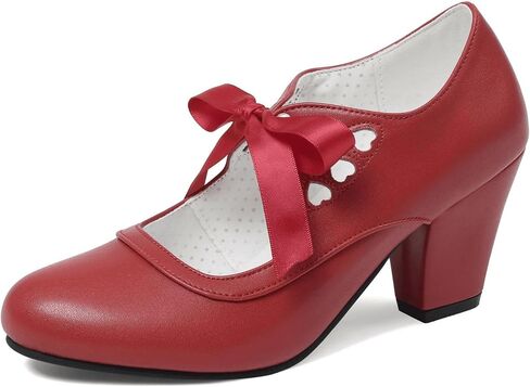 Women's Mary Jane Pumps Chunky Block Shoes Heart Hollow Adorable Vintage Shoes Unique Round Toe Lace Up in Saudi Arabia
