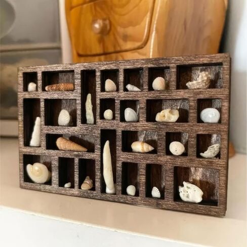 Wooden Miniature Trinket Shelf & Shadow Box (Dark Brown): Multi-Grid Organizer for Tiny Collectibles, Miniatures, Dollhouse Accessories & Desk Display in Saudi Arabia