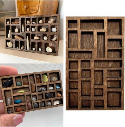 Wooden Miniature Trinket Shelf & Shadow Box (Dark Brown): Multi-Grid Organizer for Tiny Collectibles, Miniatures, Dollhouse Accessories & Desk Display in Saudi Arabia