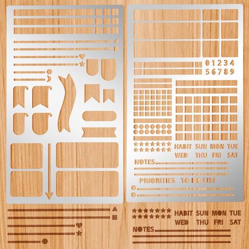 2 PCS Metal Journal Stencils, Stainless Steel Planner Stencil for Dotted Journals, Reusable Sliver Journaling Stencils for DIY Scrapbooking, Habit Tracker, Planner in Saudi Arabia