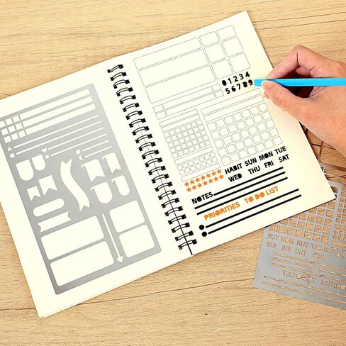 2 PCS Metal Journal Stencils, Stainless Steel Planner Stencil for Dotted Journals, Reusable Sliver Journaling Stencils for DIY Scrapbooking, Habit Tracker, Planner in Saudi Arabia