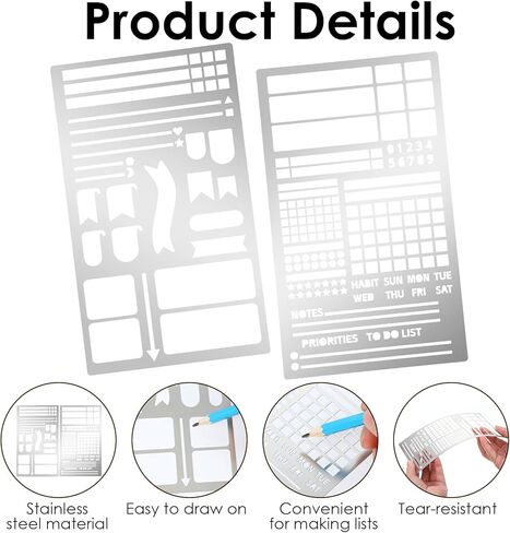 2 PCS Metal Journal Stencils, Stainless Steel Planner Stencil for Dotted Journals, Reusable Sliver Journaling Stencils for DIY Scrapbooking, Habit Tracker, Planner in Saudi Arabia