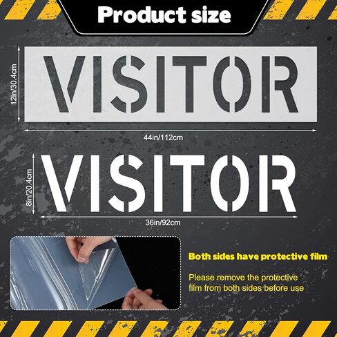 Visitor Parking Stencil, 8" Letter Height Reusable Foldable Silicone Stencil, Pavement Marking Template for Asphalt & Concrete, Outer Size 12"x44", 1mm Thickness, for Visitor Signs & Pavement Lot in Saudi Arabia
